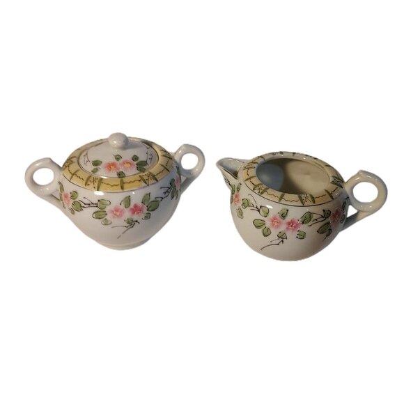 Sugar Bowl & Creamer Hand Painted Japanese Porcelain Made In Japan Vintage - Picture 4 of 11